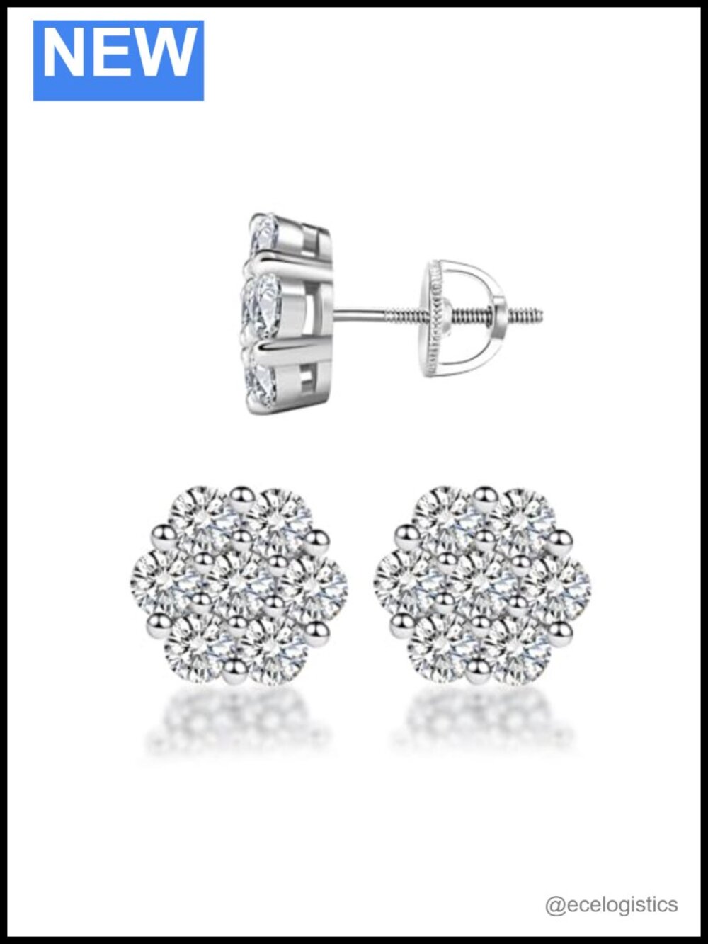 Moissanite Flower Stud Earrings 925 Sterling Silver 18K White Gold Plated